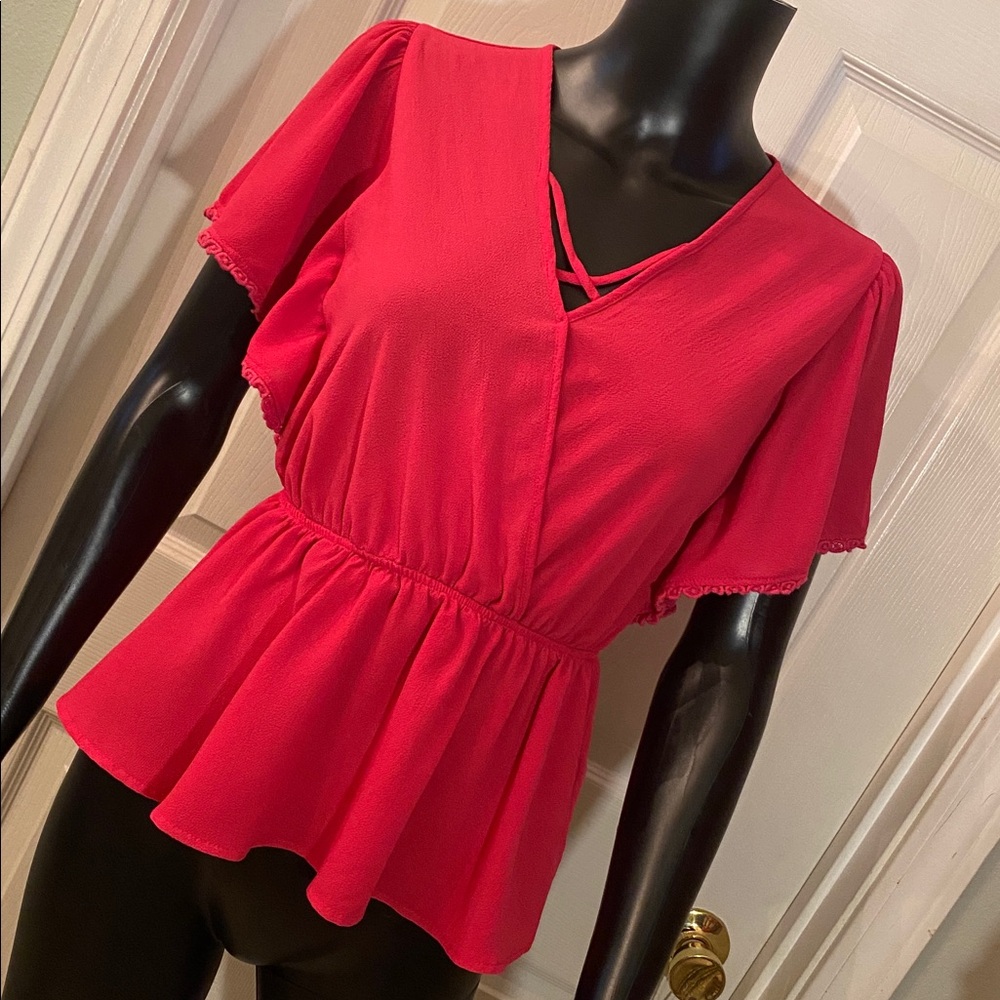 Monteau Hot Pink Flutter Sleeve Blouse
